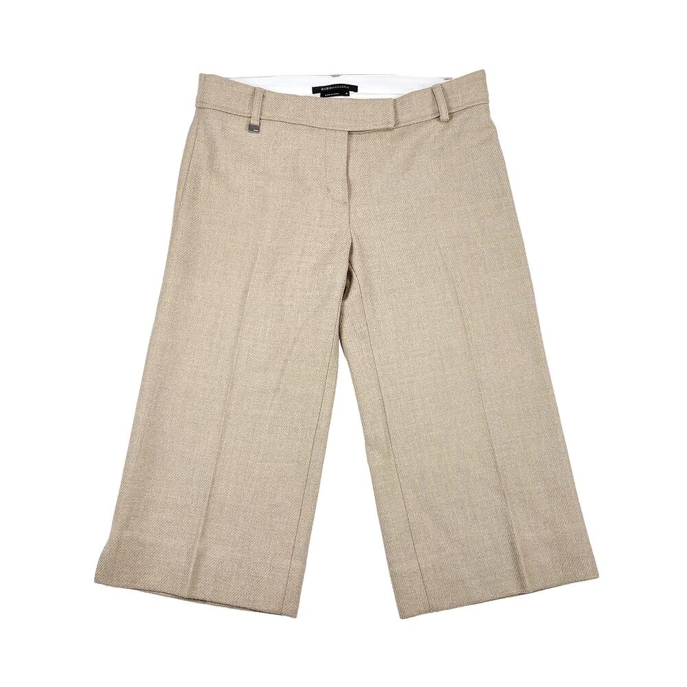 BCBG Max Azria Wool Culottes Womens 6 Beige Low Rise Tailored Pleated Workwear